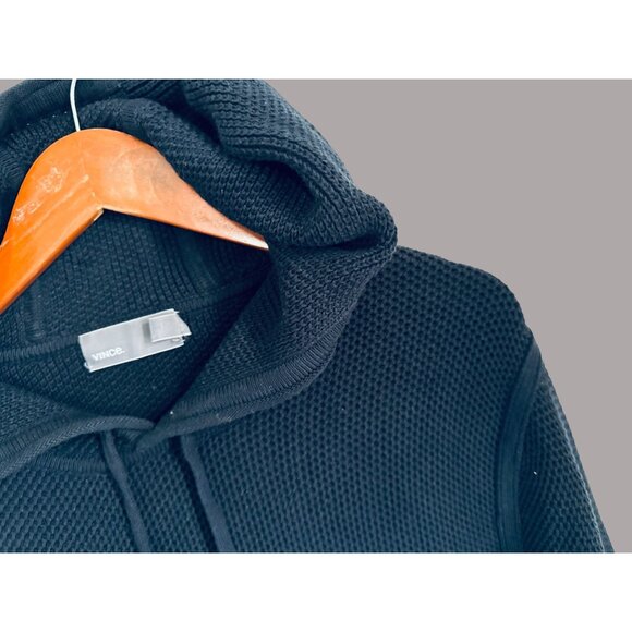 Vince Navy Blue Waffle-Knit Hooded Pullover 100% Cotton Sweater Casual Size XL - Picture 5 of 8